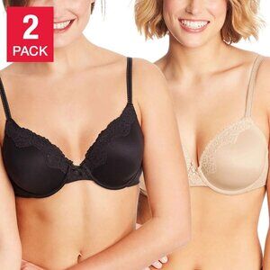 Maidenform Ladies' Comfort Devotion Bra 2-pack (Black/Nude, 34B)